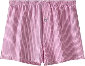Men's Cotton Striped Underwear Shorts Breathable Sports Boxer Briefs Button Plaid Pajamas Lounge Loose Bottoms Pjs