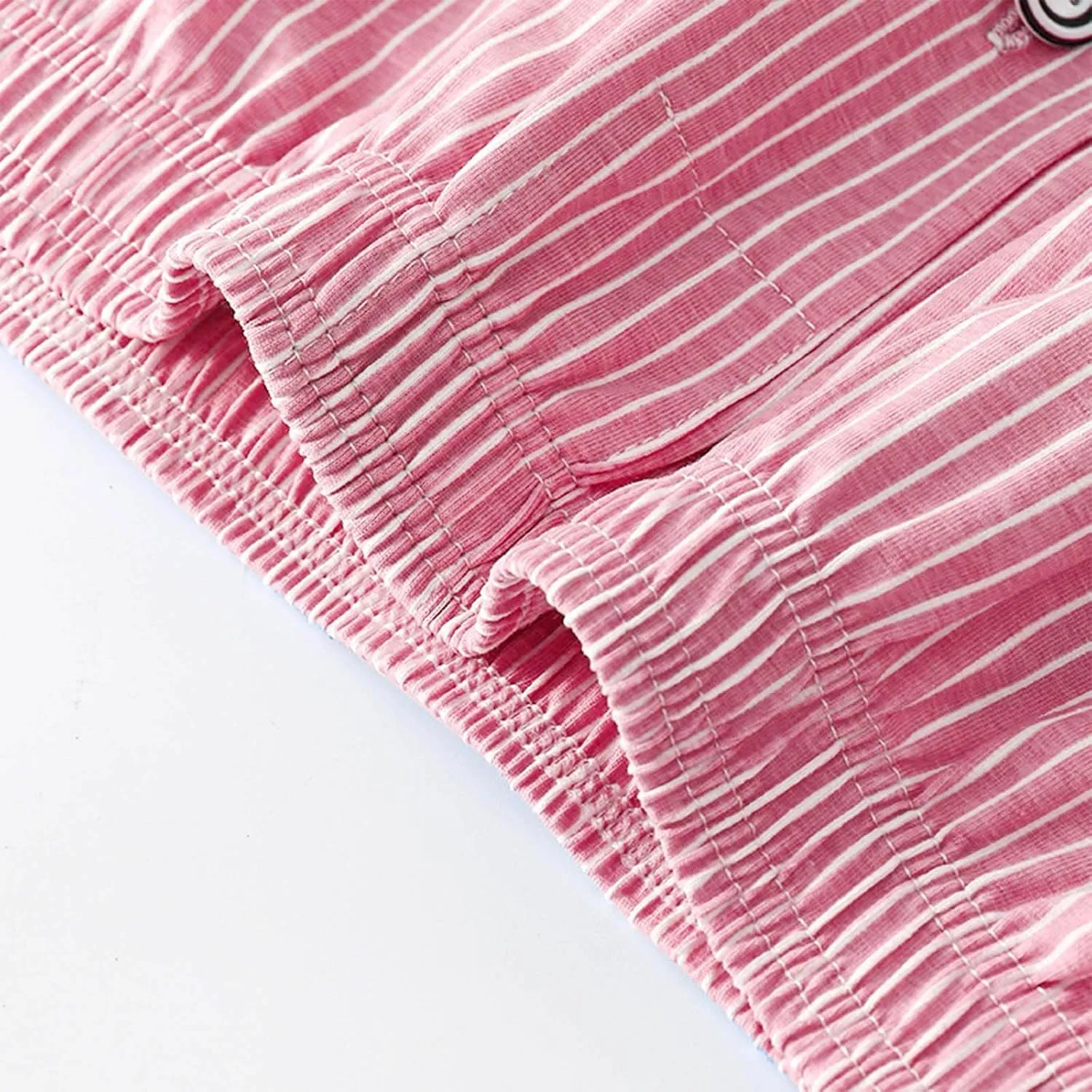Men's Cotton Striped Underwear Shorts Breathable Sports Boxer Briefs Button Plaid Pajamas Lounge Loose Bottoms Pjs