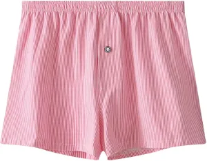 Men's Cotton Striped Underwear Shorts Breathable Sports Boxer Briefs Button Plaid Pajamas Lounge Loose Bottoms Pjs