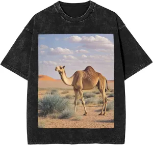 Men's Cotton T-Shirts Camels Rest Desert Short Sleeve Vintage T Shirts Casual Loose Fit Retro Tees Tops