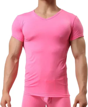 Mens Ice Silk Short Sleeve T Shirt Ultrathin Tight Translucent Summer Fashion Shaping Top Home Wear Underlay N