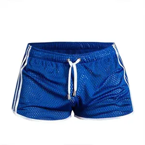 Men's Mesh Quick-Drying Booty Shorts, Sexy Side Split Drawstring Elastic Waist Workout Running Breathable Swim Trunks
