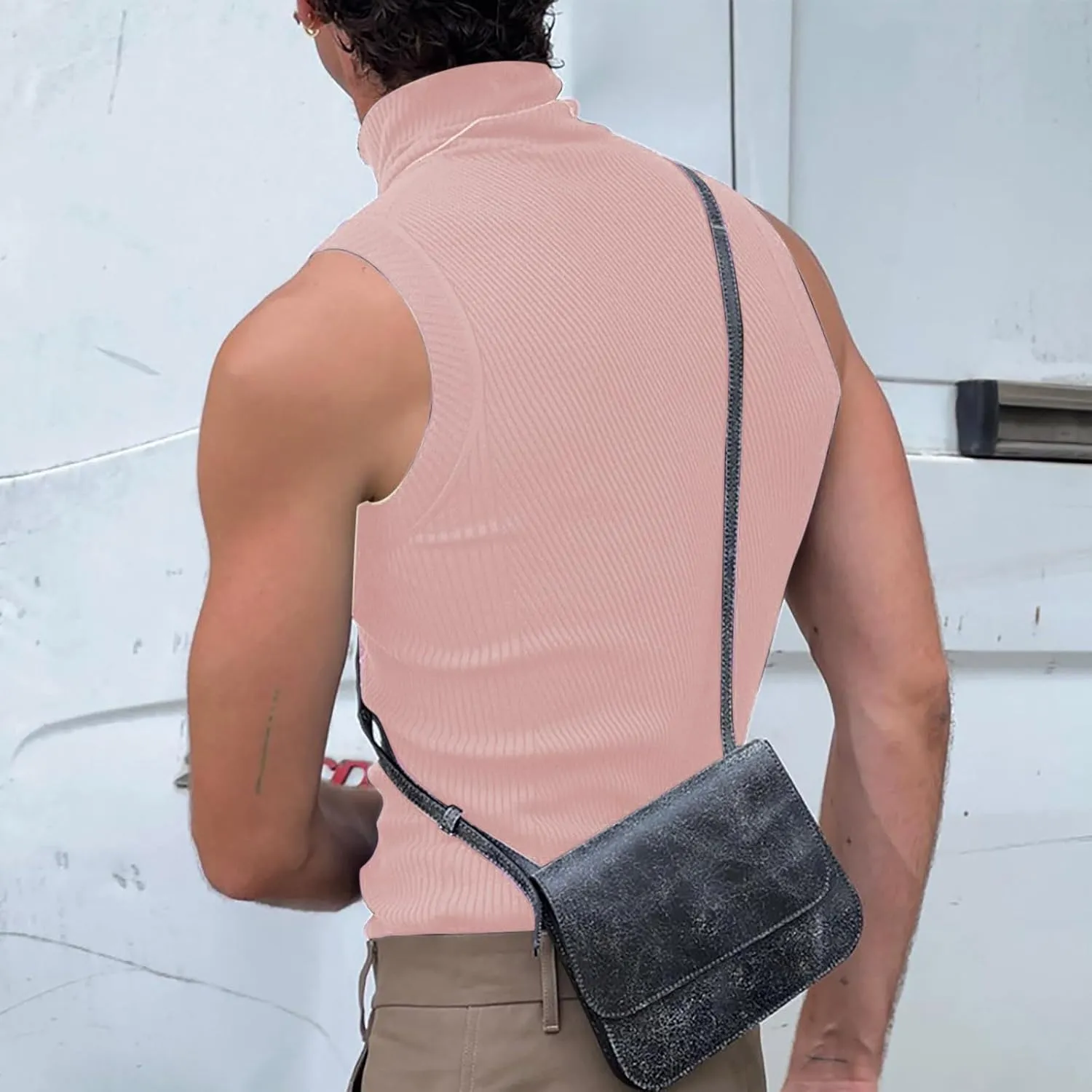 Men's Mock Turtleneck Tank Tops Ribbed Knit Slim Fit Sleeveless Vest Sport Fitness Quick Dry Workout Shirt Pullover