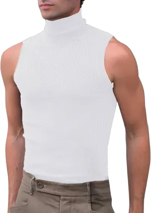 Men's Mock Turtleneck Tank Tops Ribbed Knit Slim Fit Sleeveless Vest Sport Fitness Quick Dry Workout Shirt Pullover