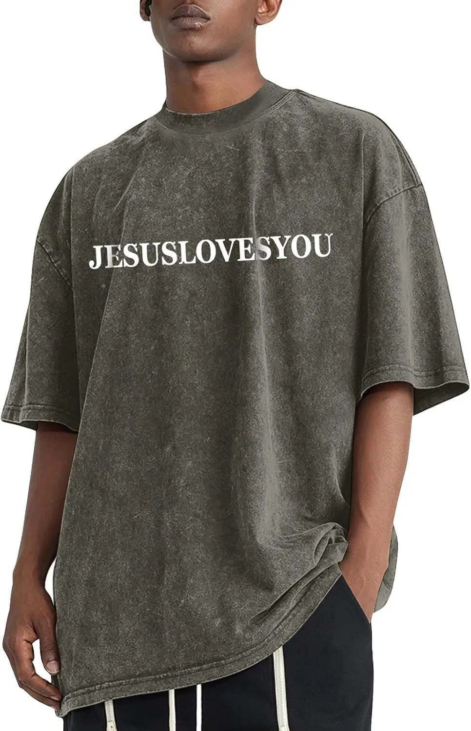 Men's Oversized T Shirts Heavy Cotton Vintage Washed Distressed Letter Graphic Tees Casual Loose Fit Summer Tops