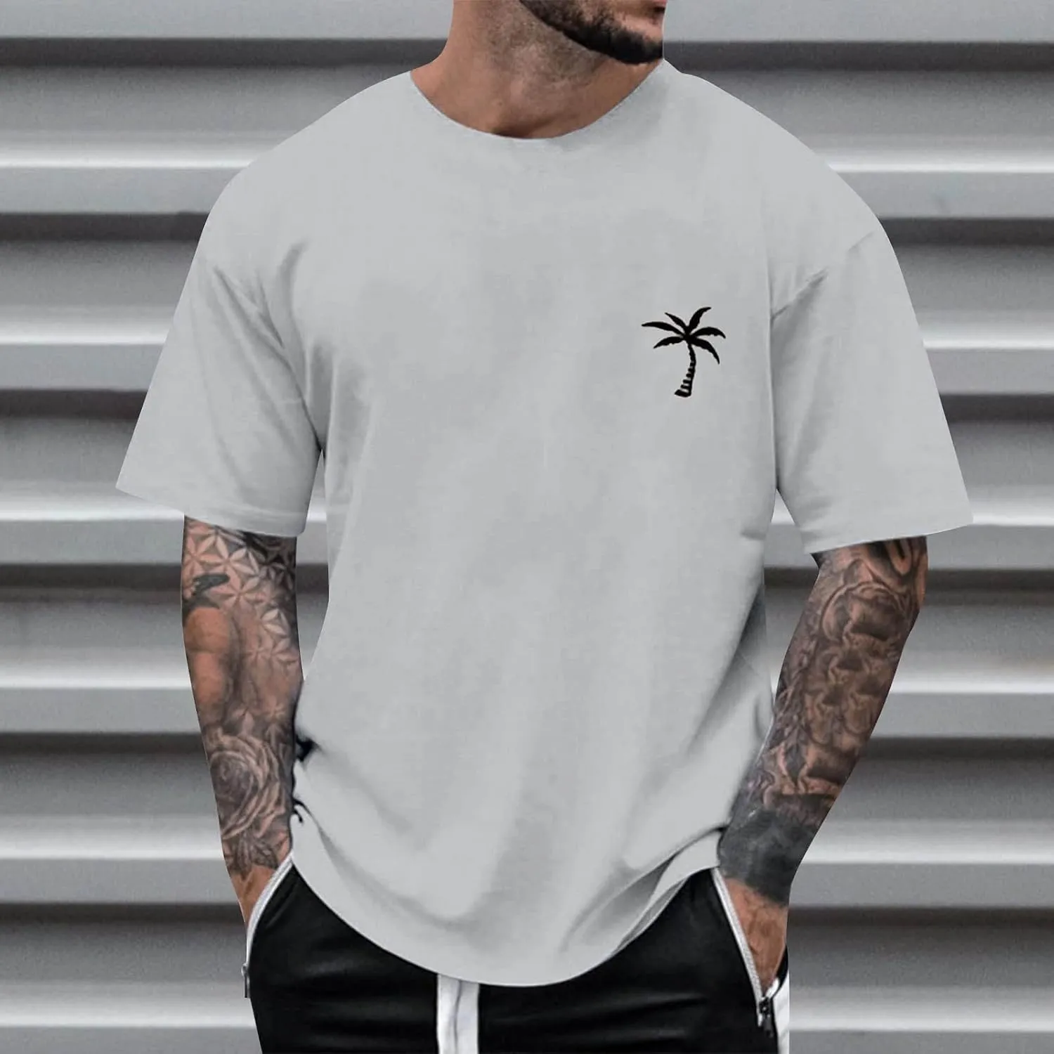 Mens Personalised Graphic Tees Round Neck Short Sleeve Loose Summer Tops Fashion T-Shirt with Creative Letters Retro Print