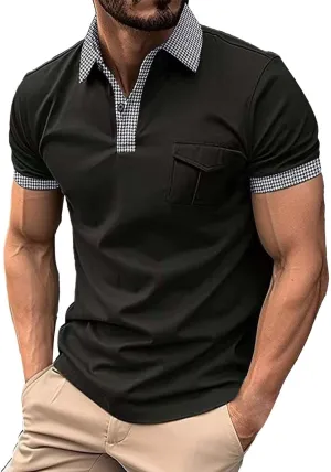 Men's Quarter Button Polo Shirts Casual Knit Short Sleeve Ribbed Polo T Shirt Classic Fit Golf Shirts Activewear Tops