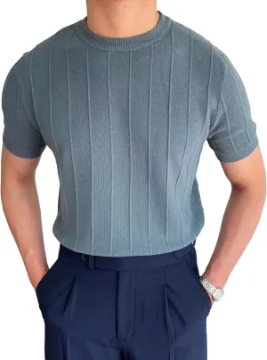 Men's Ribbed Knit T-Shirts Workout Athletic Short Sleeve Crewneck Tees Summer Casual Pullover Tops for Men