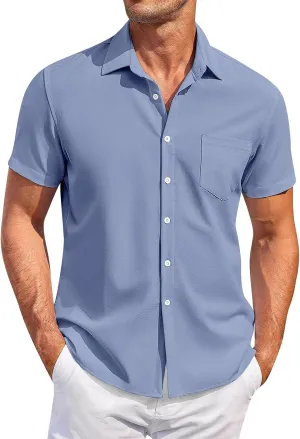 Men's Shirts Graphic Tees Vintage Button Down Solid Color Short Sleeve Summer Beach Shirt Mens, M-4XL