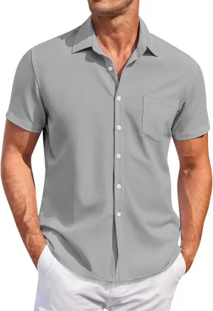 Men's Shirts Graphic Tees Vintage Button Down Solid Color Short Sleeve Summer Beach Shirt Mens, M-4XL