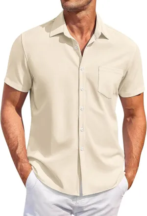 Men's Shirts Graphic Tees Vintage Button Down Solid Color Short Sleeve Summer Beach Shirt Mens, M-4XL