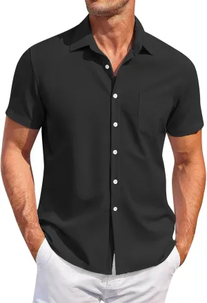 Men's Shirts Graphic Tees Vintage Button Down Solid Color Short Sleeve Summer Beach Shirt Mens, M-4XL