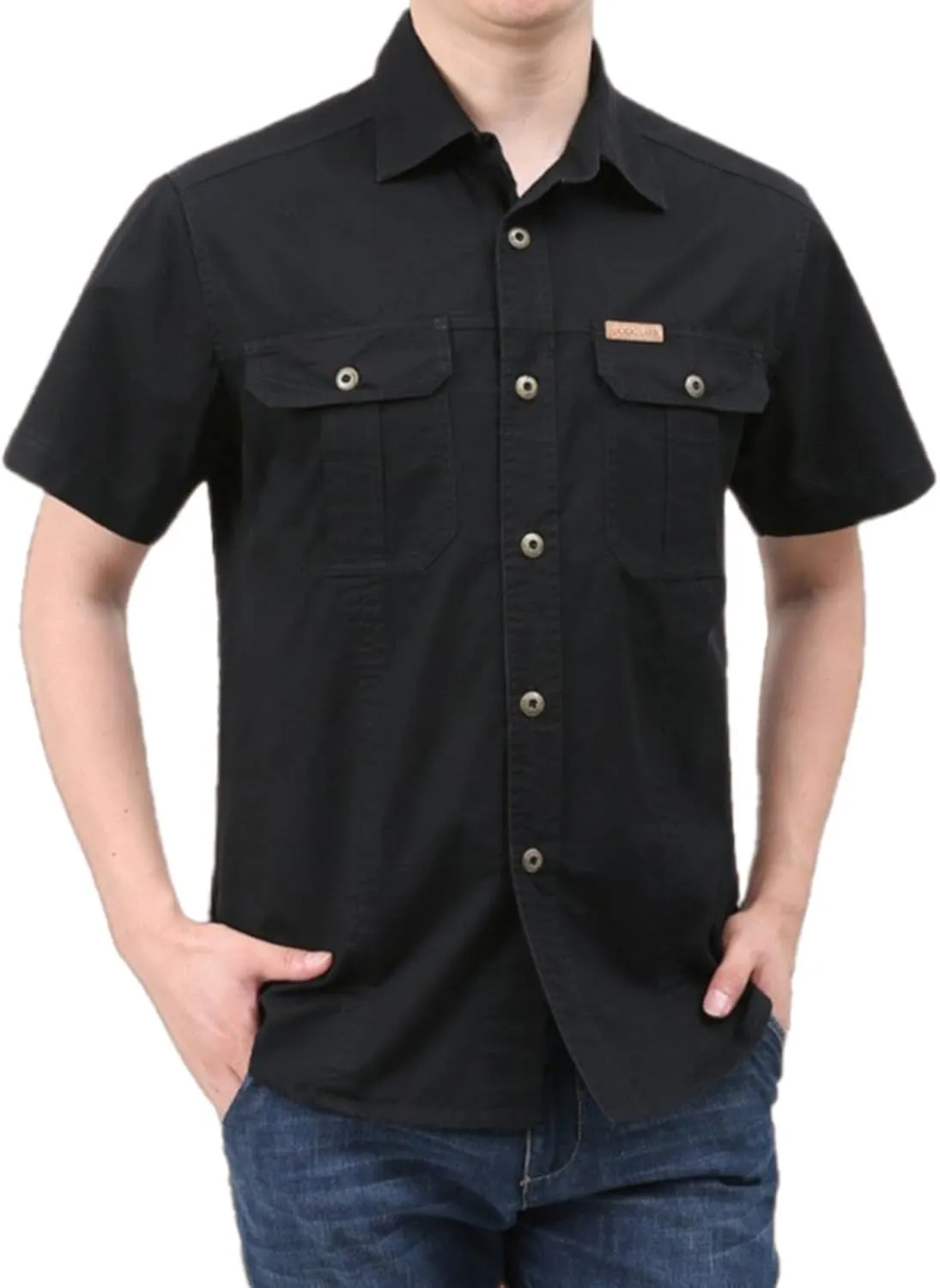 Mens Short Sleeve Cargo Work Shirt Button Down Cotton Dress Shirt Utility Outdoor Military Workout Hiking T Shirts
