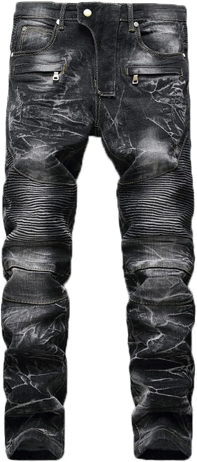 Men's Slim Fit Stretch Jeans Ripped Skinny Jeans Distressed Straight Leg Fashion Denim Pants Distressed Biker Jeans