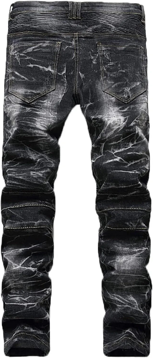 Men's Slim Fit Stretch Jeans Ripped Skinny Jeans Distressed Straight Leg Fashion Denim Pants Distressed Biker Jeans
