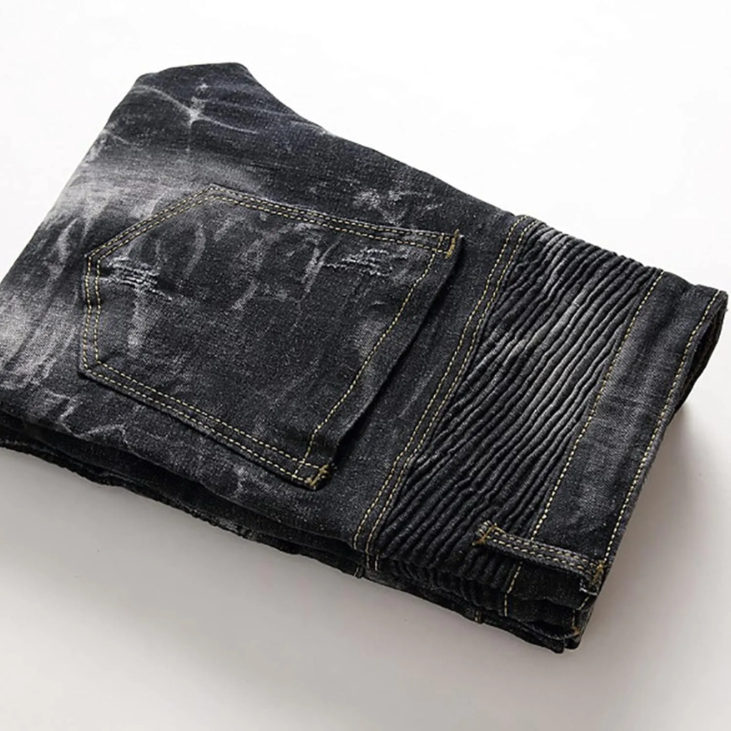 Men's Slim Fit Stretch Jeans Ripped Skinny Jeans Distressed Straight Leg Fashion Denim Pants Distressed Biker Jeans