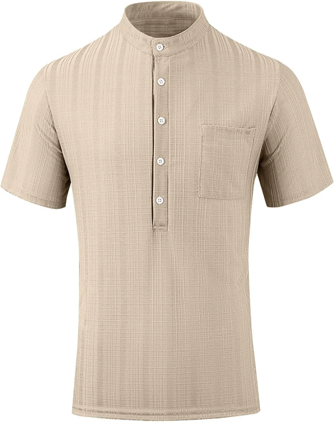 Men's T Shirts Henley Short Sleeve Cotton Linen Casual Summer Beach Shirts Men Hawaiian Vacation T-Shirts Lightweight