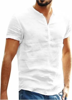 Men's T Shirts Henley T-Shirts Button Down Summer Solid Tees Short Sleeve for Tees, M-3XL