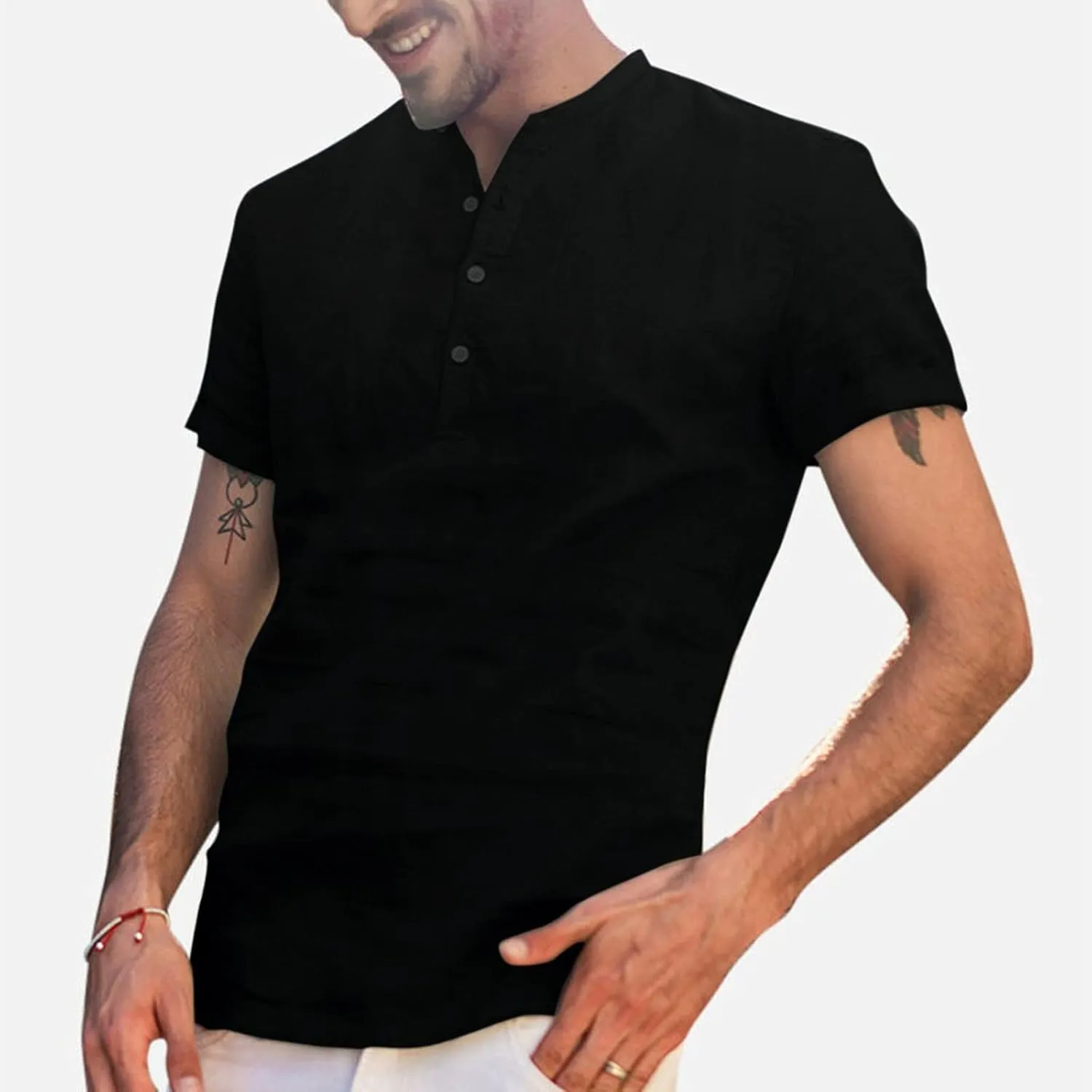 Men's T Shirts Henley T-Shirts Button Down Summer Solid Tees Short Sleeve for Tees, M-3XL