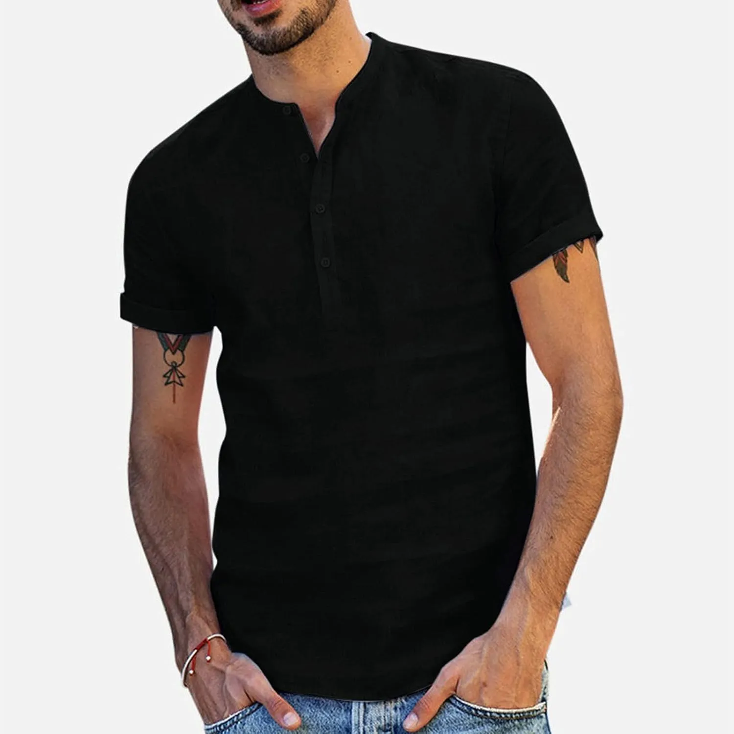 Men's T Shirts Henley T-Shirts Button Down Summer Solid Tees Short Sleeve for Tees, M-3XL