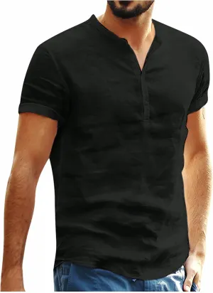 Men's T Shirts Henley T-Shirts Button Down Summer Solid Tees Short Sleeve for Tees, M-3XL