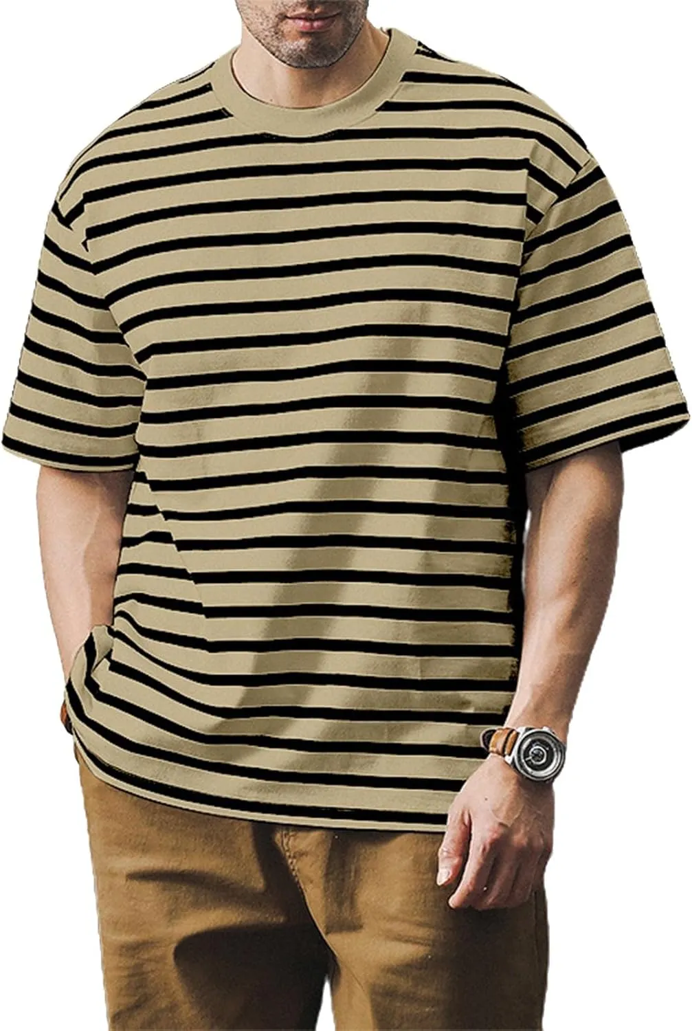 Men's T Shirts Summer Short Sleeve Striped T-Shirt Crewneck Casual Loose Tee Tops Graphic T Shirts, S-4XL