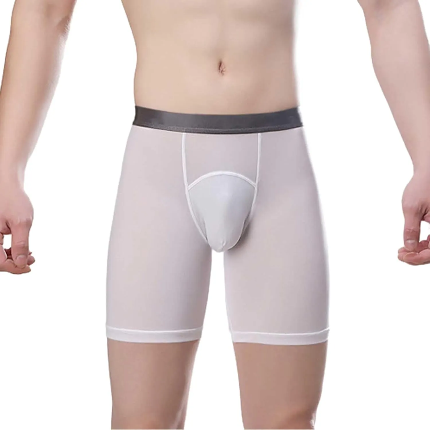 Mens Thin Sports Training Wear Leg Breathable High Elastic Tight Ice Silk Double Layer Crotch Workout Underwear