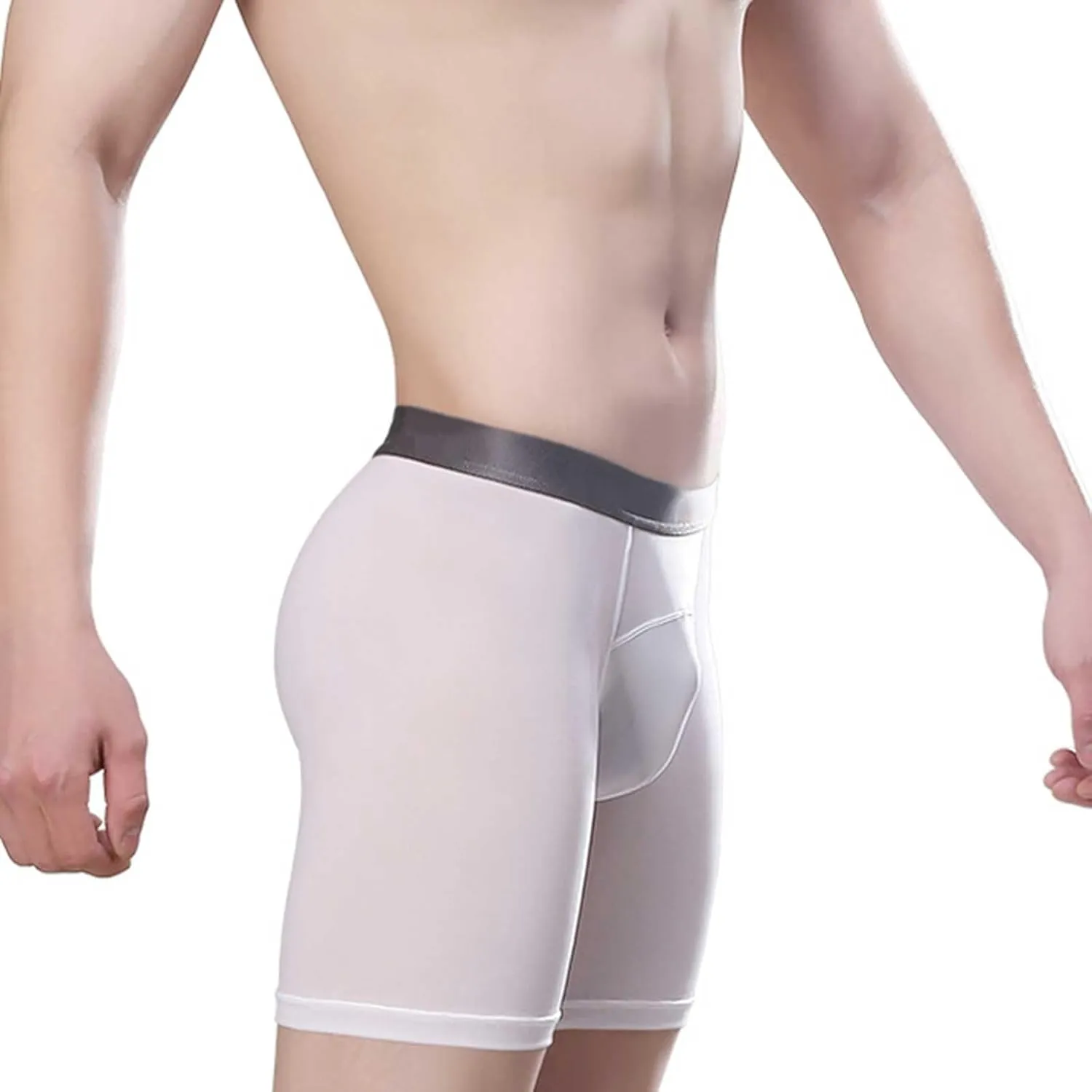 Mens Thin Sports Training Wear Leg Breathable High Elastic Tight Ice Silk Double Layer Crotch Workout Underwear