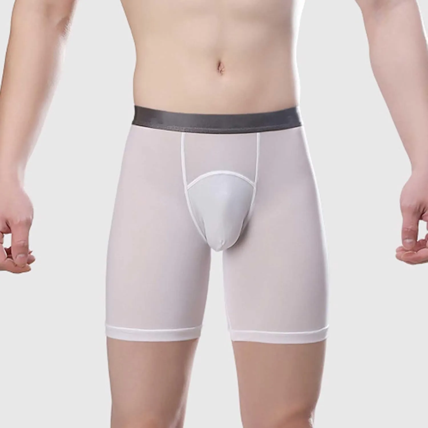 Mens Thin Sports Training Wear Leg Breathable High Elastic Tight Ice Silk Double Layer Crotch Workout Underwear