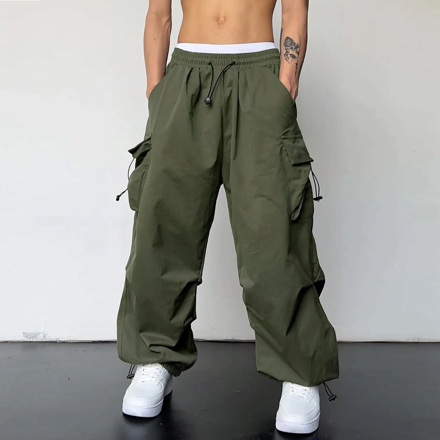 Men's Tracksuit Pant Casual Vintage Joggers Outdoor Sweatpants Zip Pockets Stretch Waist Cargo Combat Pant
