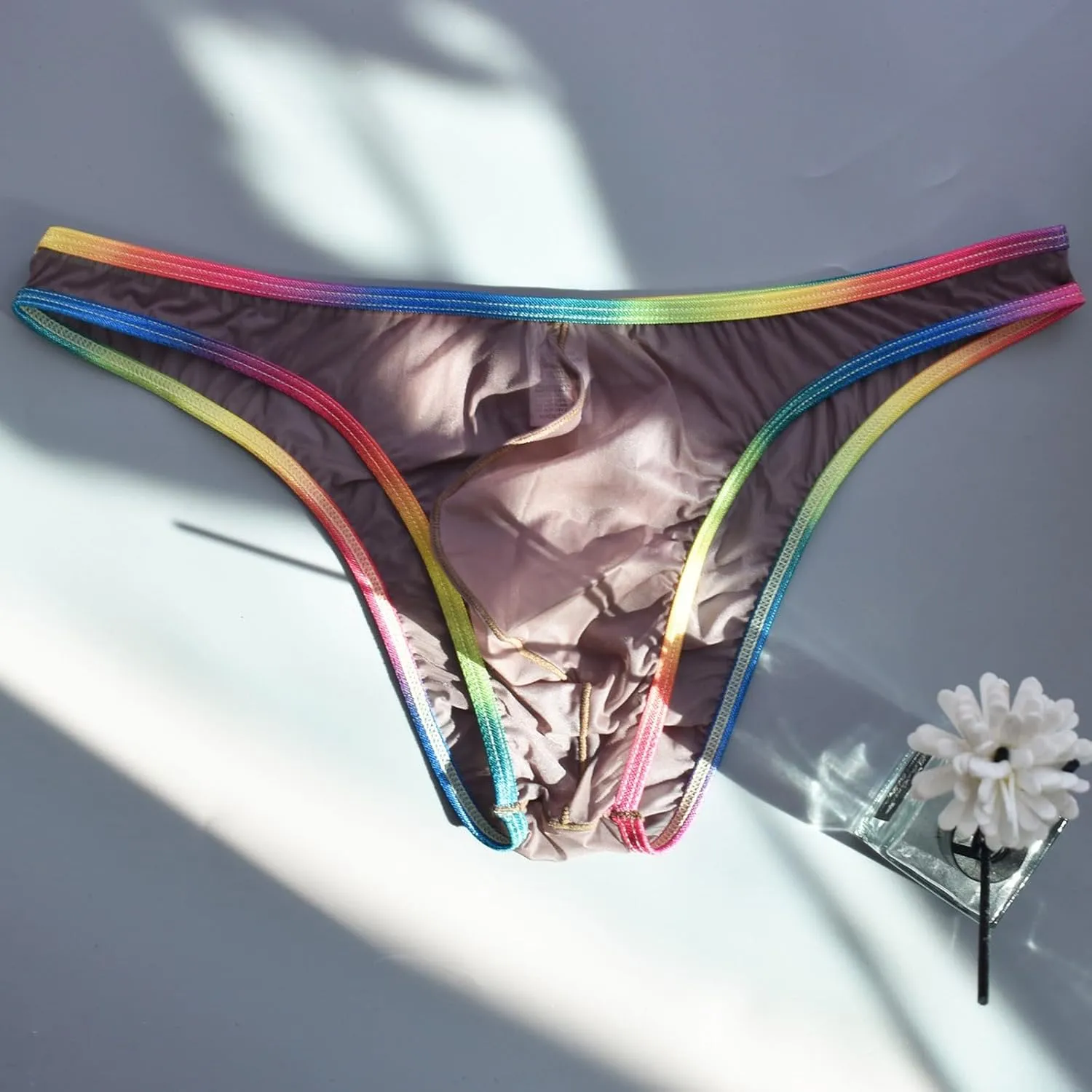 Men's Underwear Fashion Rainbow Ice Silk Half Pack Hip Briefs Sexy Pouch Briefs Pack Stretch Waistband Underwear