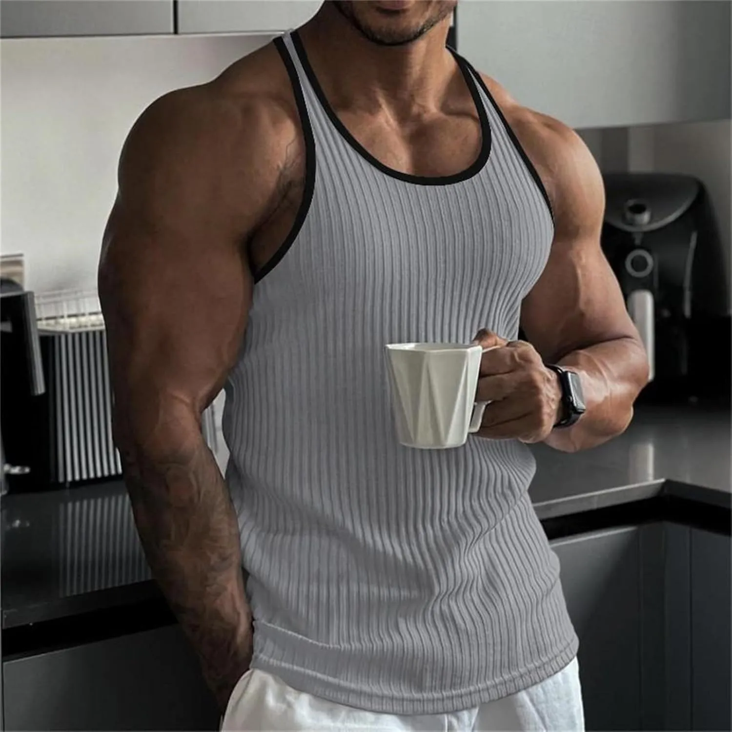 Men's Vertical Stripes Ribbed Tank Tops 2025 Fashion Knit Sleeveless Workout T Shirt Muscle Gym Fitness Tees Casual