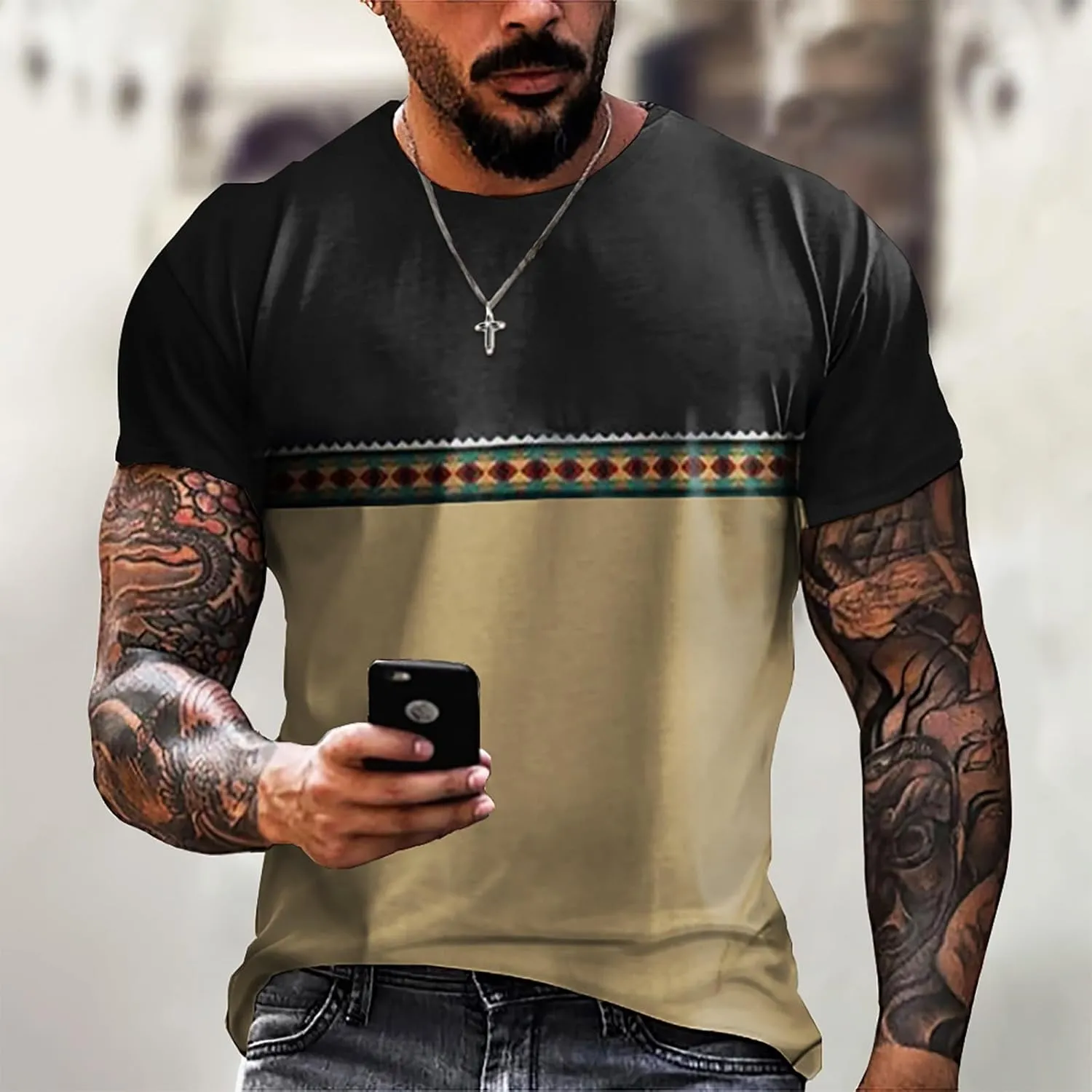 Mens Vintage Designer Raglan T-Shirt Short Sleeve Printed Summer Round Neck Top Casual Sweatshirt