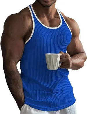 Mens Workout Tank Tops Ribbed Knit Sleeveless Gym Muscle Shirts Sport Fitness Training Active Tops Bodybuilding Tee