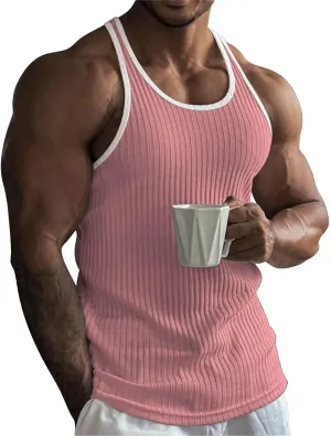 Mens Workout Tank Tops Ribbed Knit Sleeveless Gym Muscle Shirts Sport Fitness Training Active Tops Bodybuilding Tee