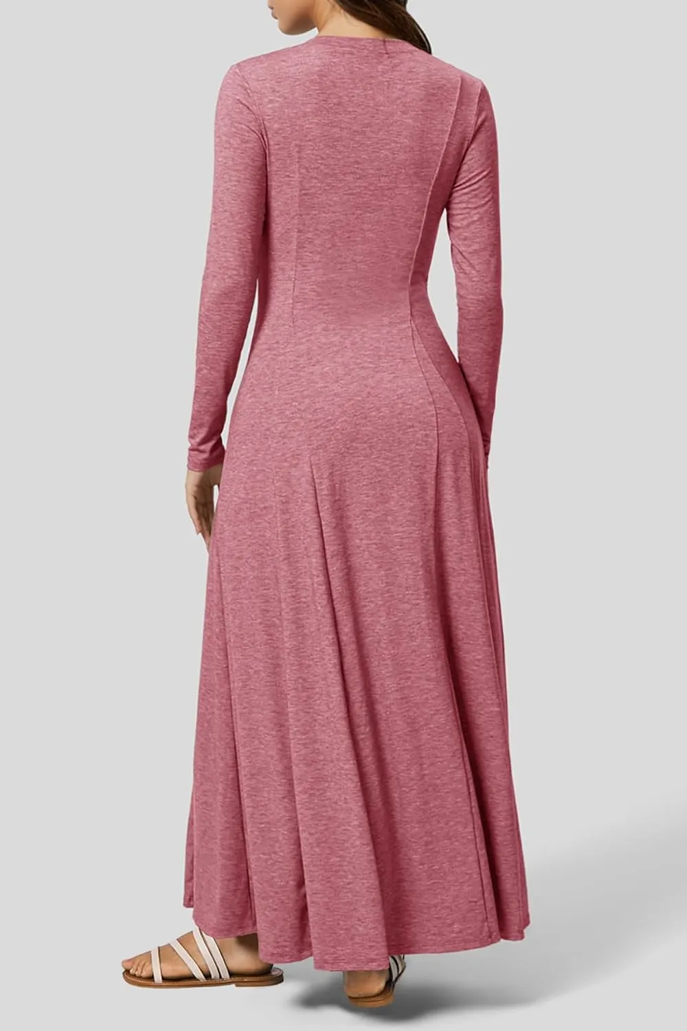 MITILLY Fall Dress for Women 2025 Long Sleeve Maxi Dress Casual Crewneck Button Fit & Flare Flowy Boho Dresses