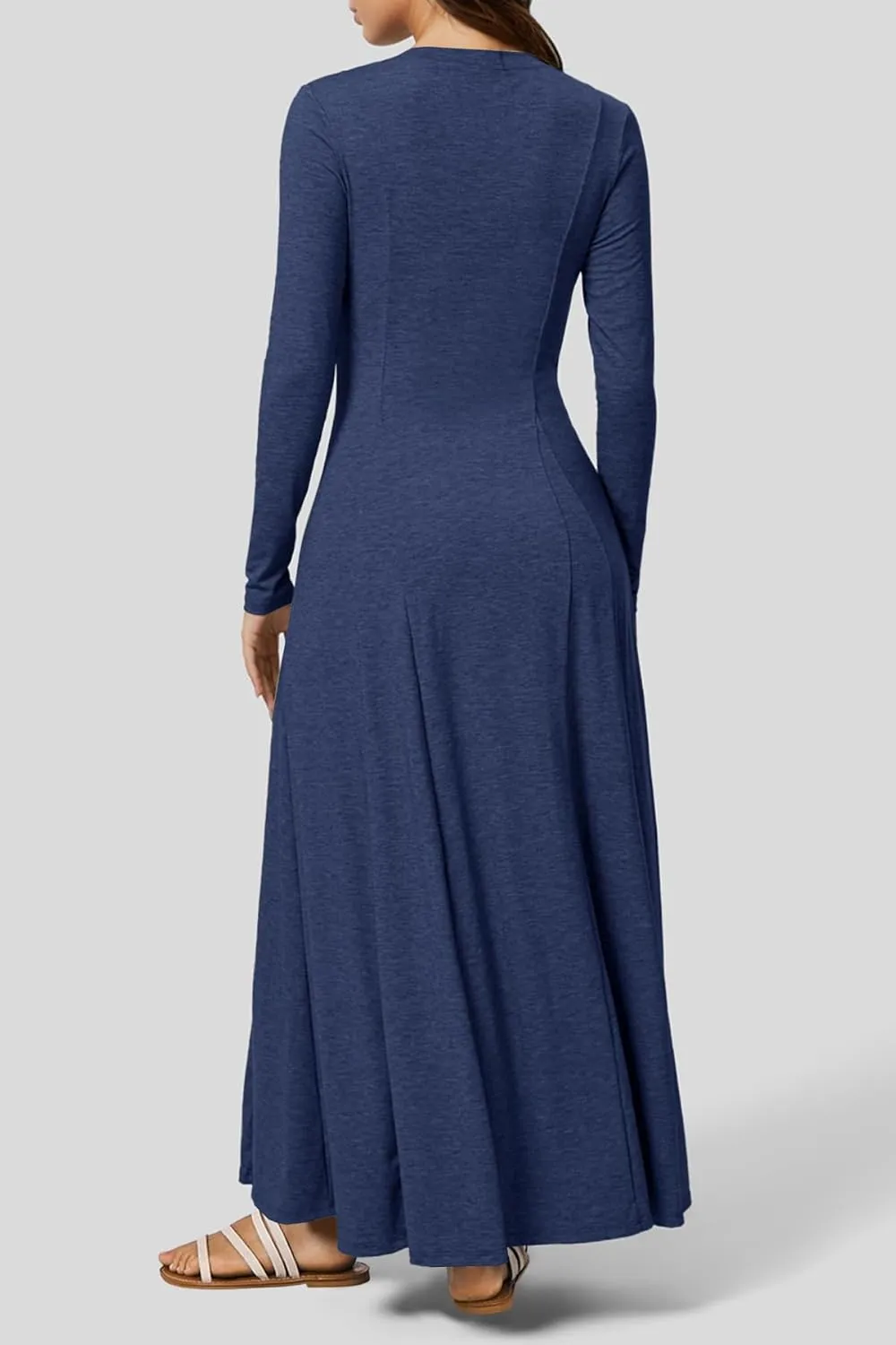 MITILLY Fall Dress for Women 2025 Long Sleeve Maxi Dress Casual Crewneck Button Fit & Flare Flowy Boho Dresses