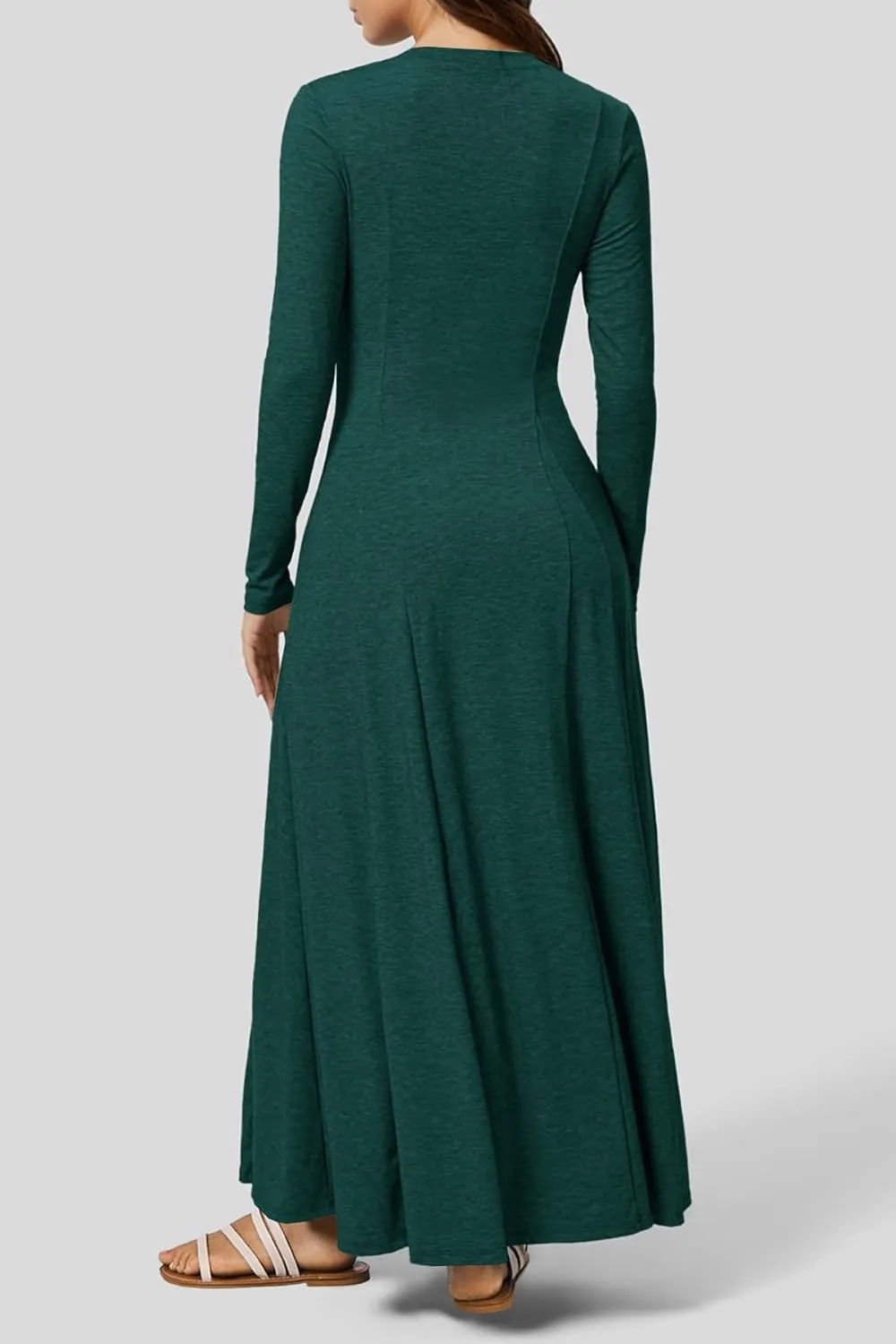 MITILLY Fall Dress for Women 2025 Long Sleeve Maxi Dress Casual Crewneck Button Fit & Flare Flowy Boho Dresses