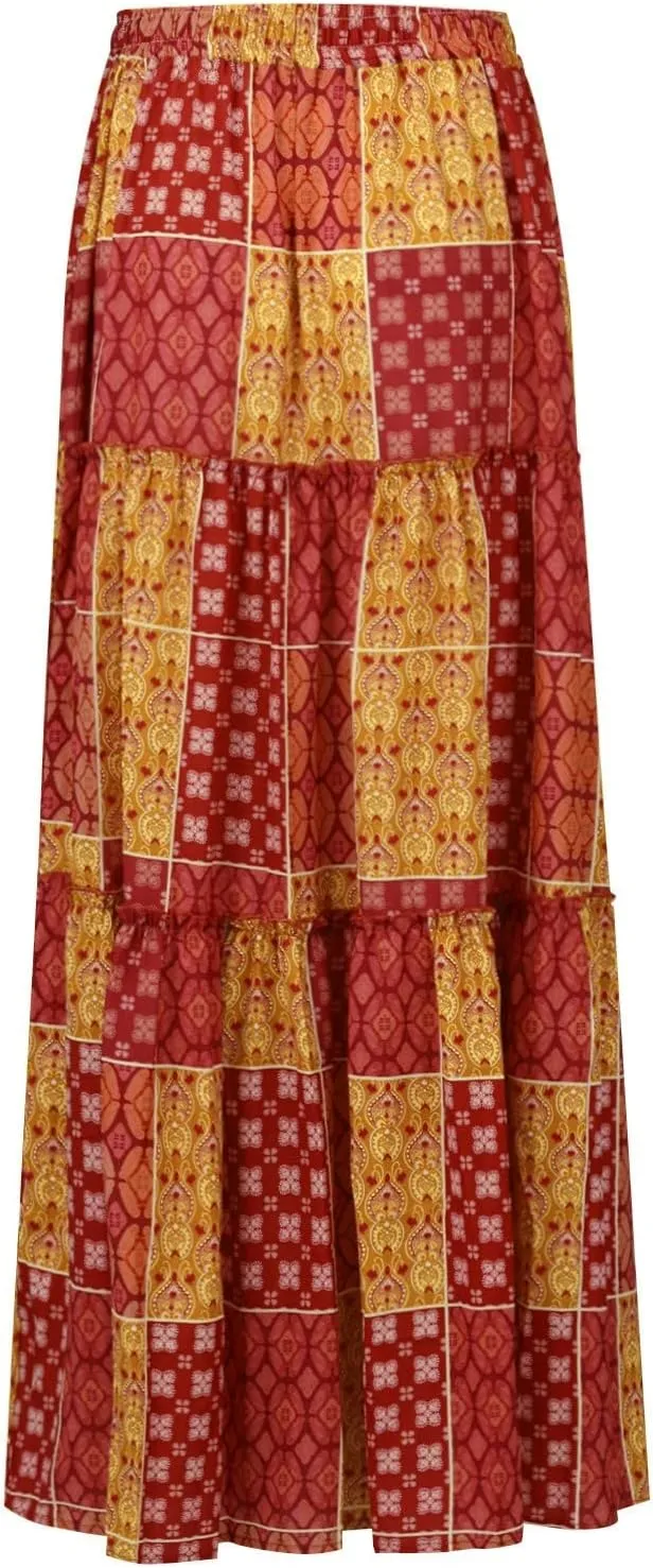 NBXNZWF Long Skirts for Women Casual Elastic High Waist A Line Ruffle Pleated Beach Skirt Flowy Swing Maxi Skirt with Pockets