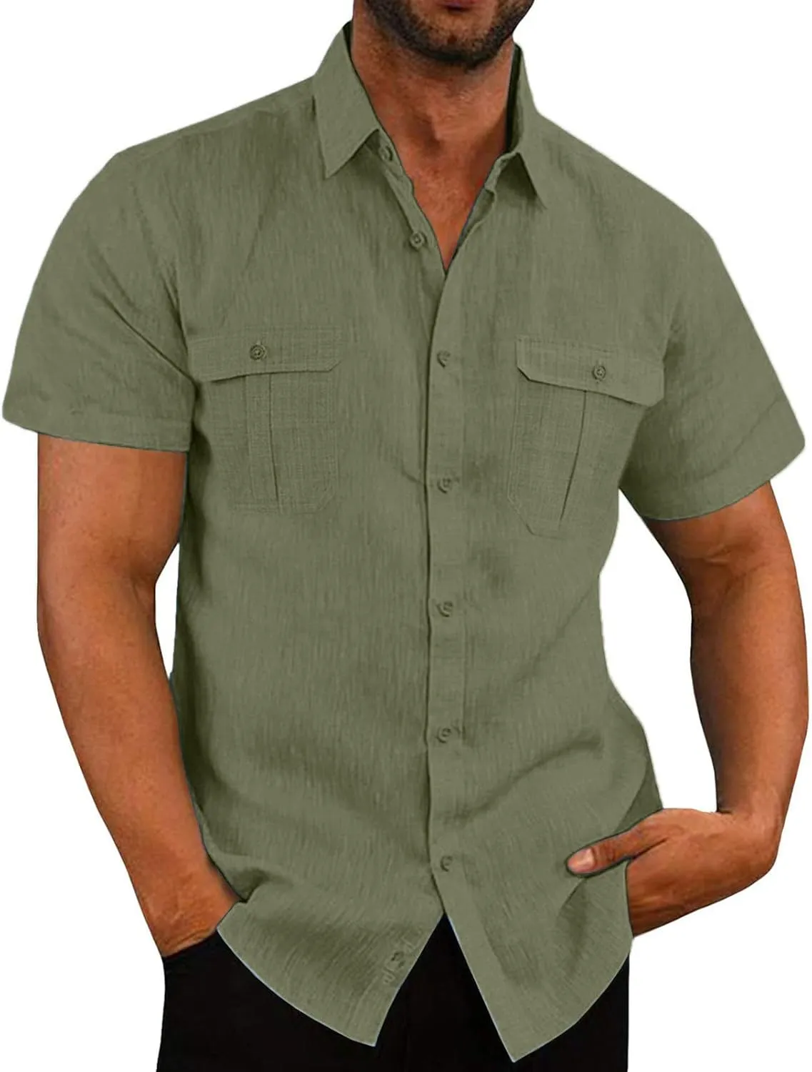 Oversized Tee Shirt Men 2024 Summer Short Sleeve Cotton Linen Button Down Shirts Casual Solid Beach Trendy Clothes