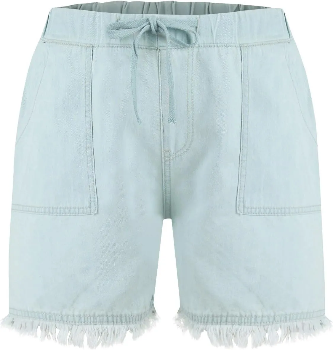 Palaver Women Jean Shorts Elastic Waist Drawstring Denim Shorts Summer Casual Raw Hem Distressed Jeans Short with Pockets