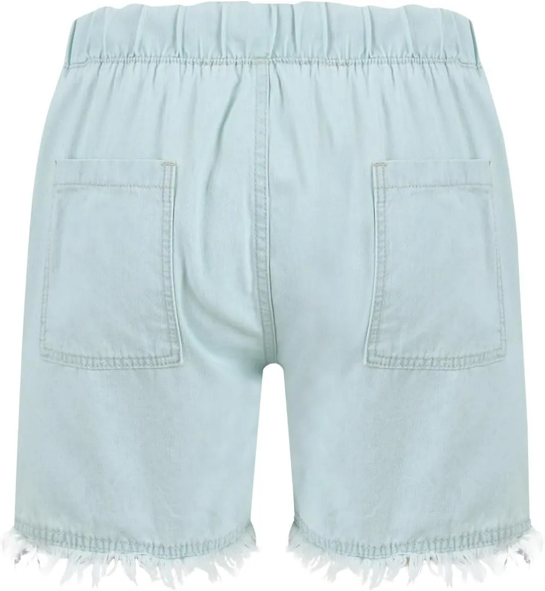 Palaver Women Jean Shorts Elastic Waist Drawstring Denim Shorts Summer Casual Raw Hem Distressed Jeans Short with Pockets