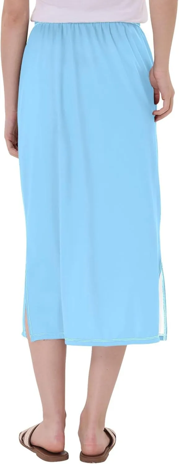 Pastel Glitter Side Slit Midi Skirts Women Cute Straight Fit Skirts Stretchy High Waist Boho Skirts S