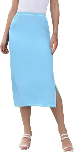 Pastel Glitter Side Slit Midi Skirts Women Cute Straight Fit Skirts Stretchy High Waist Boho Skirts S