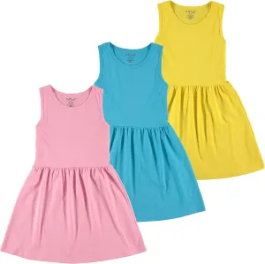 Pink Angel 3-Pack Girls' Dresses, Kids Casual Fit and Flare Sleeveless Summer Dress & School Outfit, 100% Cotton