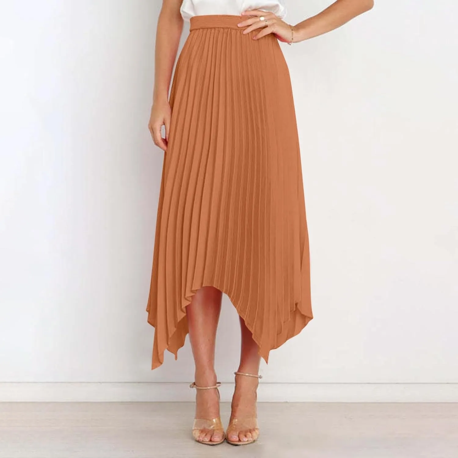 Pleated Skirts Women High Waisted Flowy Skirts Dressy Casual Skirts High Low Summer Skirt Asymmetrical Midi Skirts