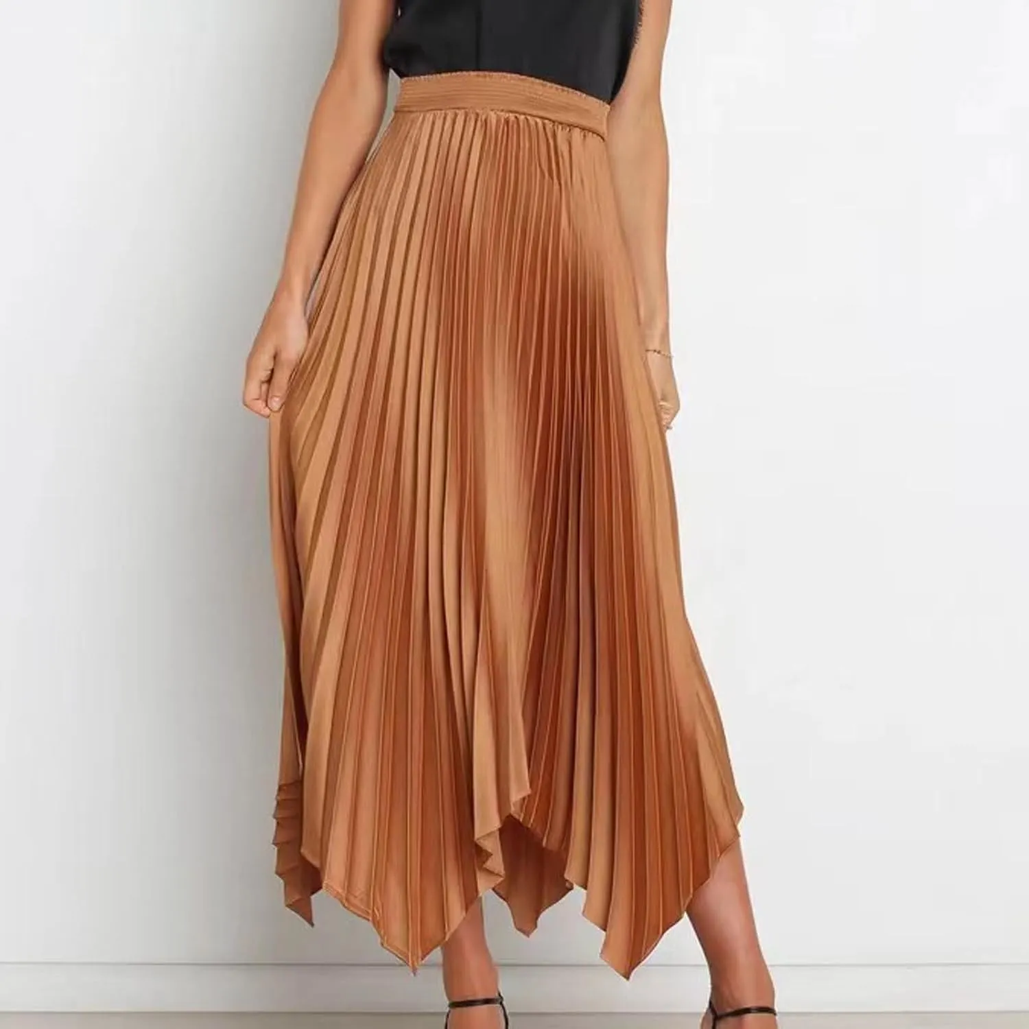 Pleated Skirts Women High Waisted Flowy Skirts Dressy Casual Skirts High Low Summer Skirt Asymmetrical Midi Skirts