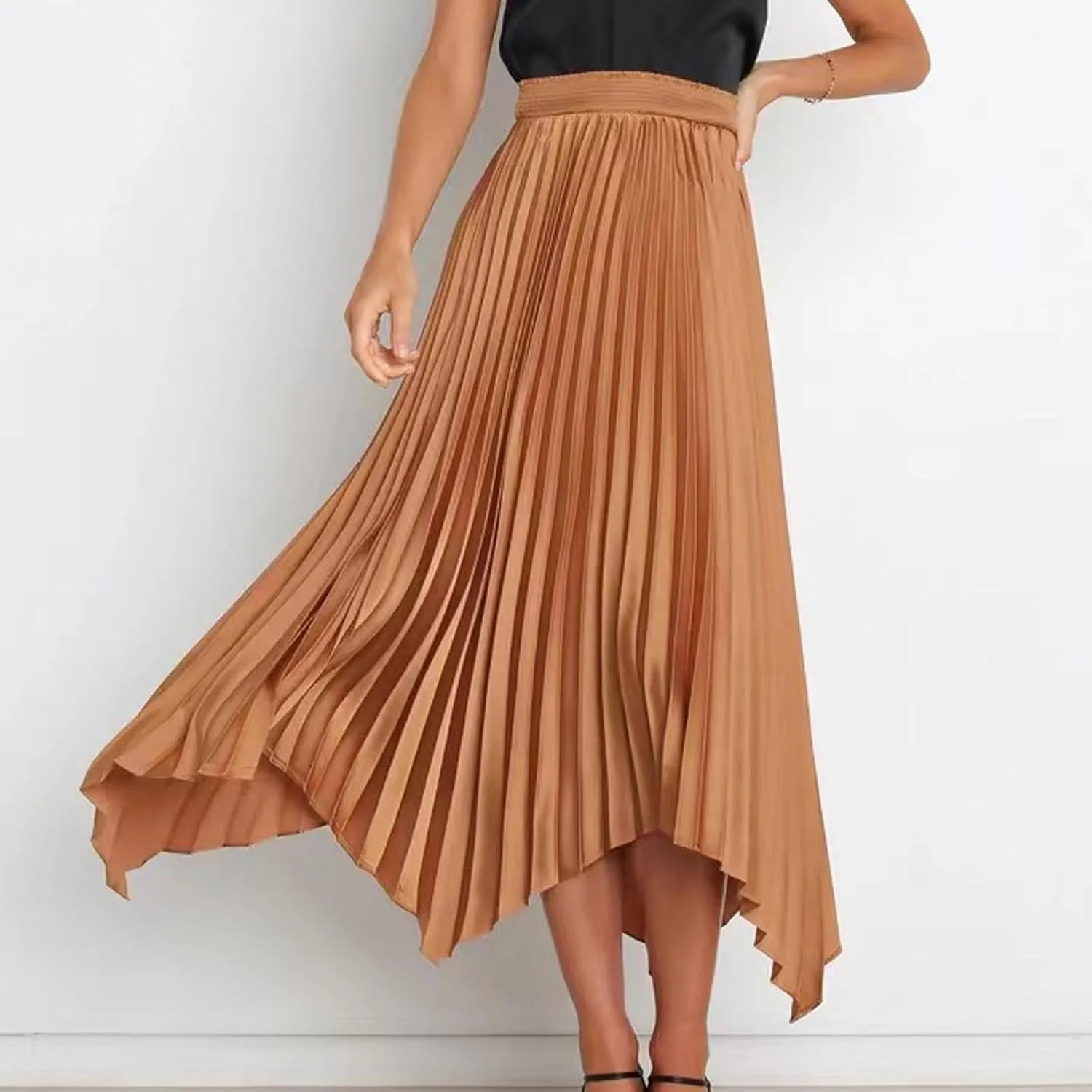 Pleated Skirts Women High Waisted Flowy Skirts Dressy Casual Skirts High Low Summer Skirt Asymmetrical Midi Skirts
