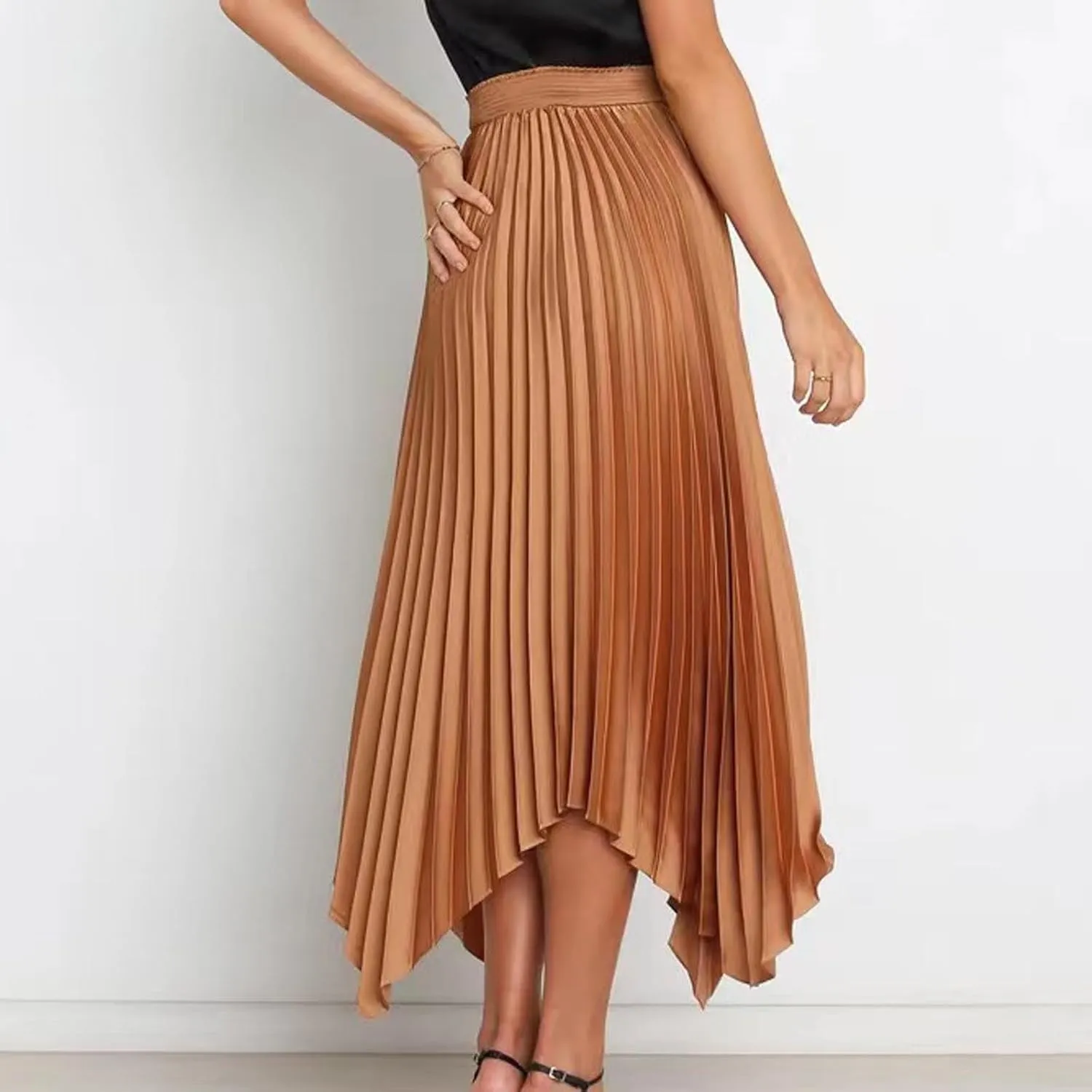 Pleated Skirts Women High Waisted Flowy Skirts Dressy Casual Skirts High Low Summer Skirt Asymmetrical Midi Skirts