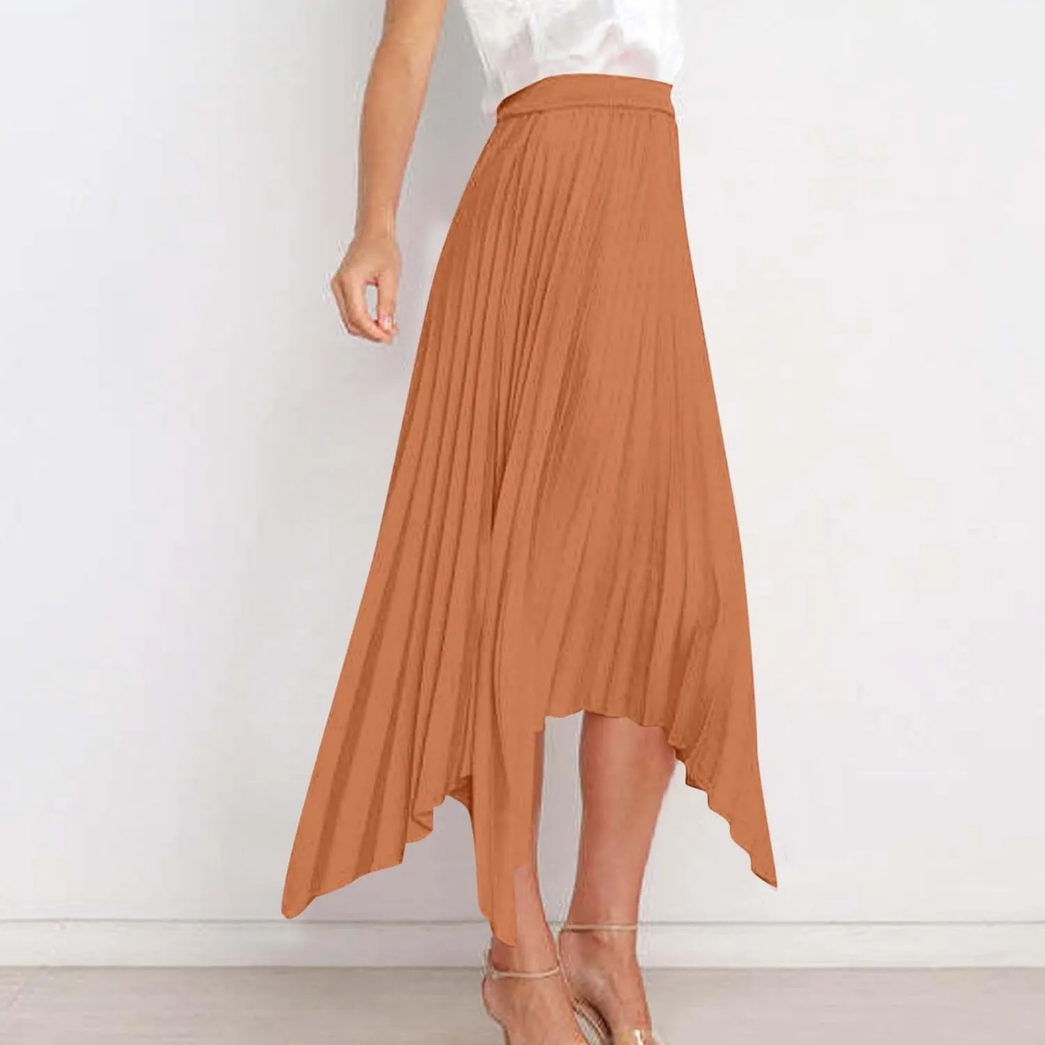 Pleated Skirts Women High Waisted Flowy Skirts Dressy Casual Skirts High Low Summer Skirt Asymmetrical Midi Skirts